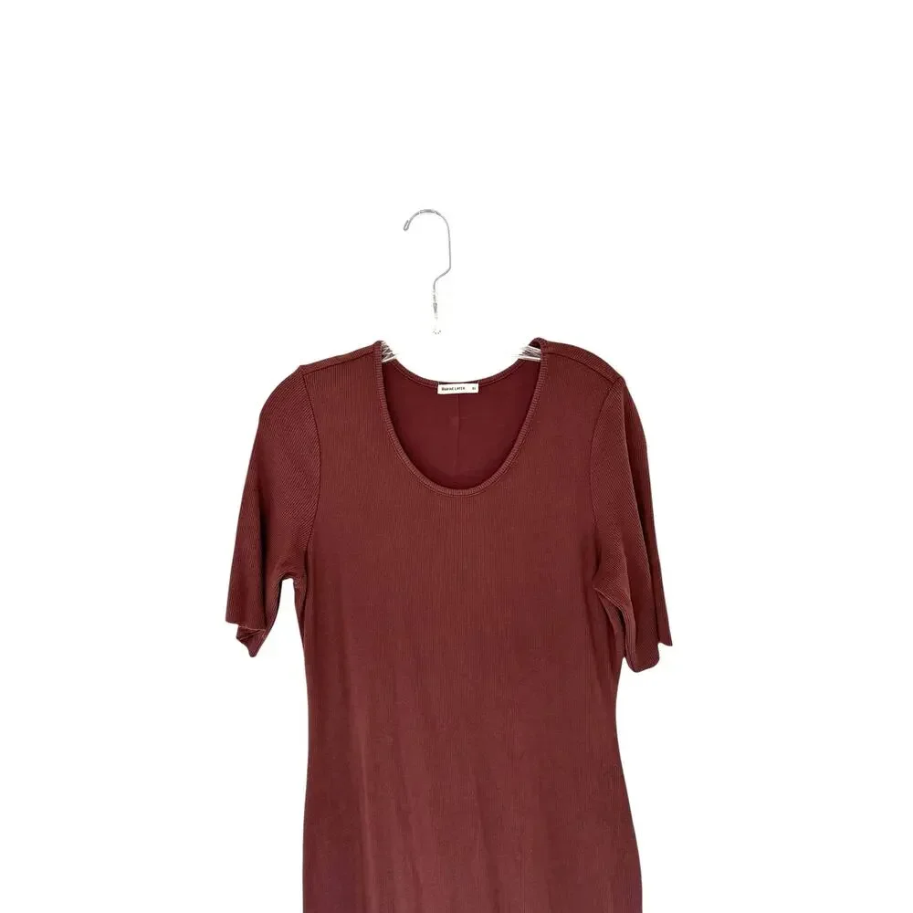 Marine Layer Brown Scoop Neck Short Sleeve Casual Ribbed Lexi Midi Dress Size XL